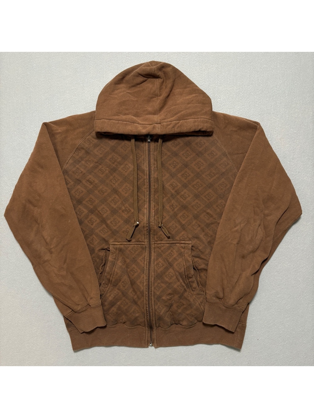 VTG Y2K DC Shoes Monogram AOP Thermal Reversible Zip Up Hoodie Men's M Brown